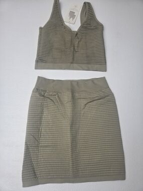 Aura Olive Green Ribbed Knit Mini Skirt